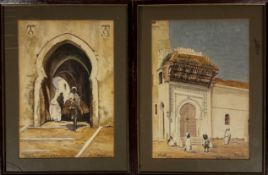 B Figallo, Morrocco Doorway El Ghuissa, watercolour, signed lower left, dated 1918, and another by