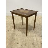 An Edwardian mahogany side table, the top with bow and quiver and satinwood fan inlays, raised on