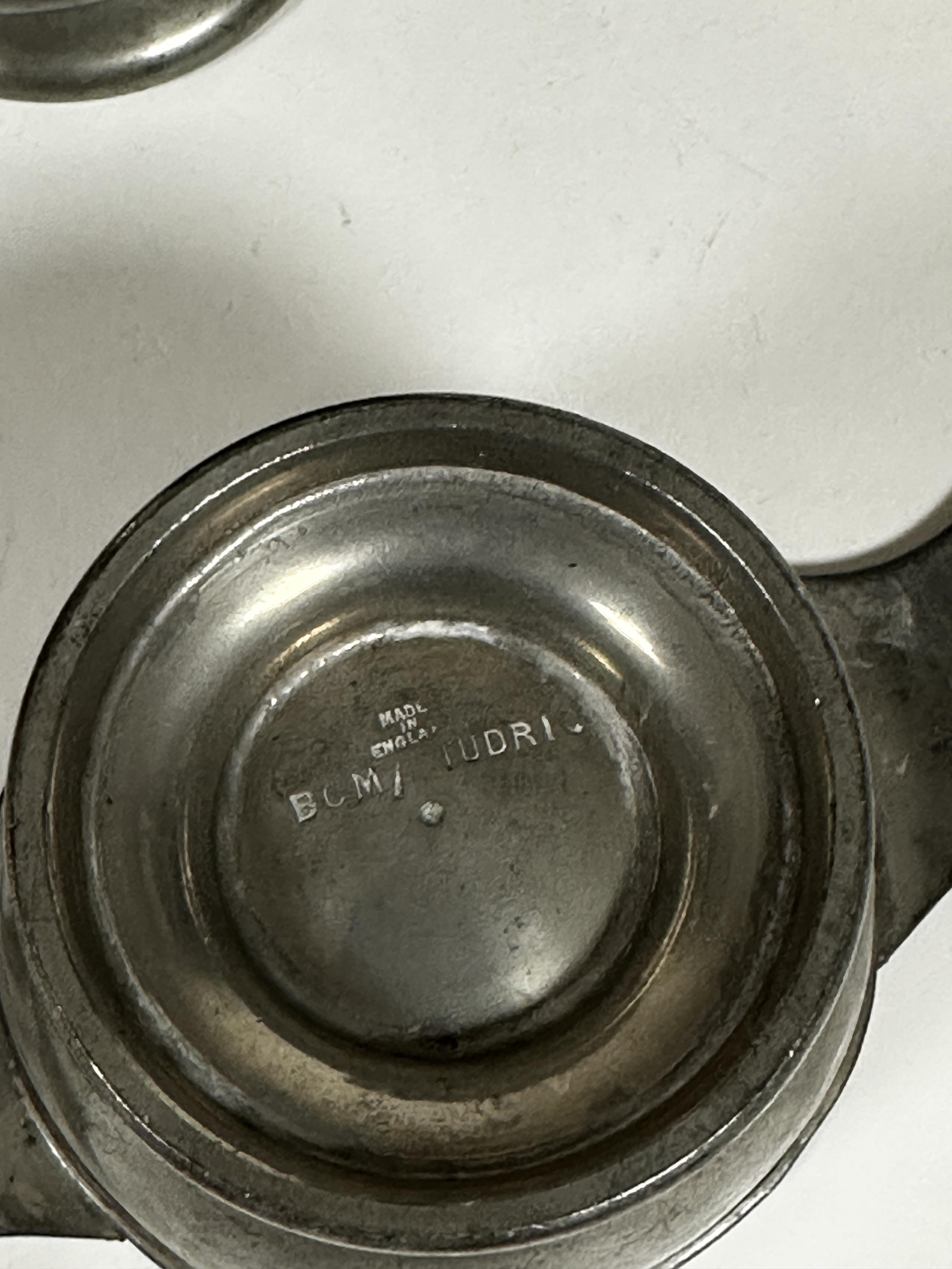 A BCN pewter quaich, stamped verso, engraved with initials MCS, an Epns tankard, a crystal covered - Image 2 of 2