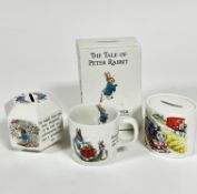A Beatrix Potter Peter Rabbit story book style money bank, (14cm x 10cm x 9cm) an octagonal