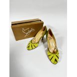 A pair of Christian Louboutin of Paris Tutti Frutti green suede kid lady's shoes, size 39,