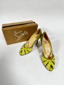 A pair of Christian Louboutin of Paris Tutti Frutti green suede kid lady's shoes, size 39,