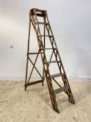 An early 20th century pine six rung decorators step ladder, H200cm