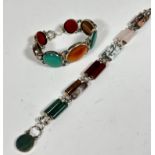 A silver mounted graduated circular pebble bracelet set carnelian, green stone, banded agate etc.,