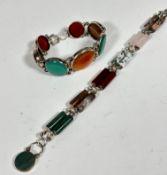 A silver mounted graduated circular pebble bracelet set carnelian, green stone, banded agate etc.,