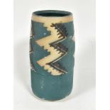 Moray Miller, Scottish, a pottery cylinder tapered vase with characteristic stylised geometric