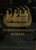 Viking Exhibition Scandinavian print, Figures in Long Boat, VIKING ESKIBSHALLEN ROSKILDE, in gilt