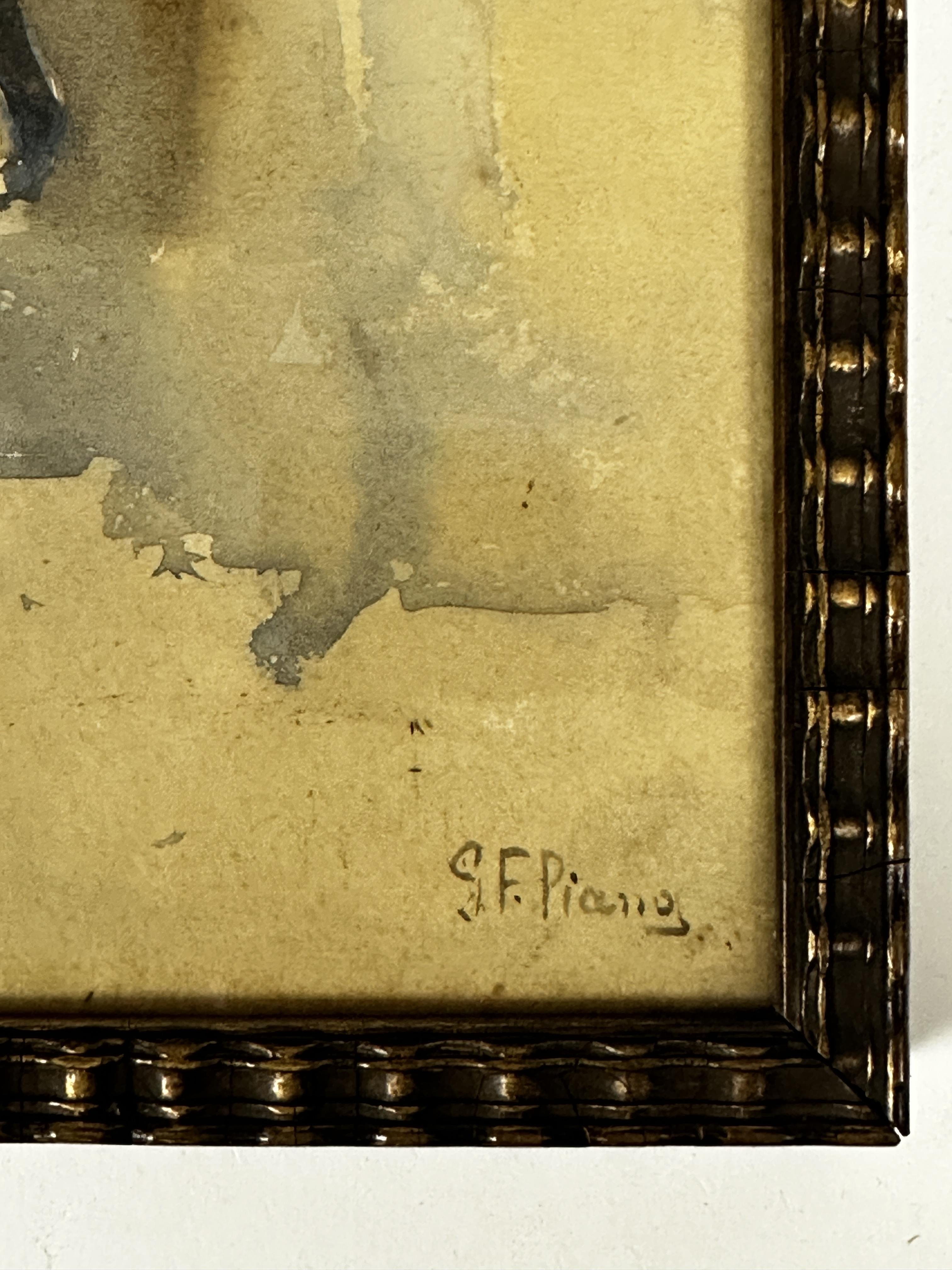 G F Piang.gf.piano, Figures Outside Doorway, watercolour, signed bottom right, gilt glazed frame, ( - Image 2 of 2