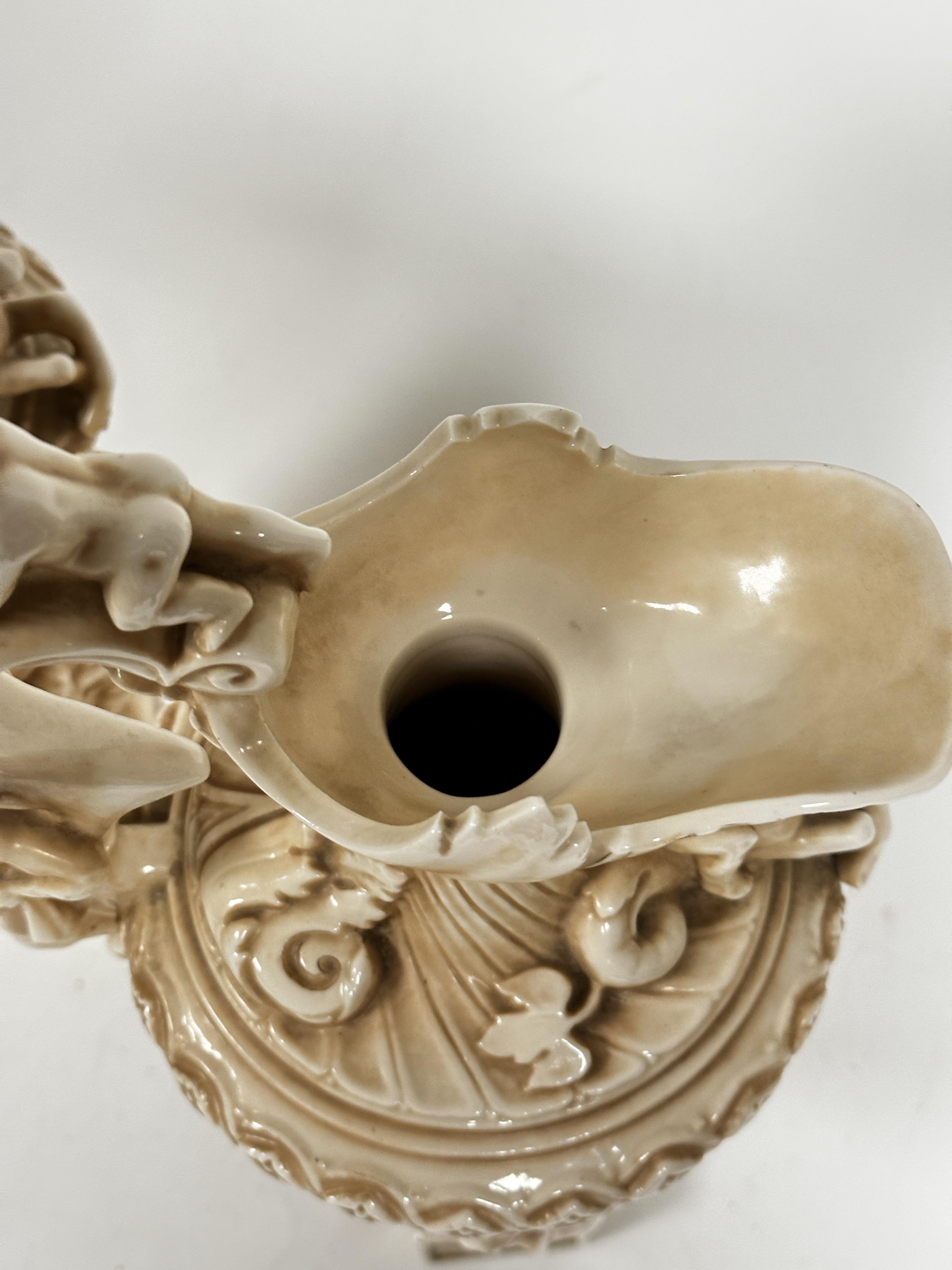 A pair of late 19thc Rudolstadt Straus & Sohne ewers, the handles mounted with cherubs with mask - Image 11 of 12