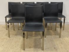 A set of eight Scandinavian Jelena dining chairs, leather seat and high back over brushed