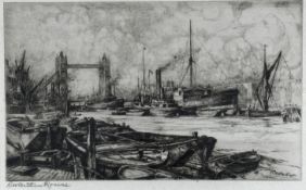 Robert William Arthur Rouse, (British: 1882-1929) Tower Bridge by the Thames, etching, signed in