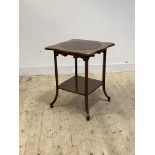 A good Edwardian satinwood and mahogany occasional table, the undulating square top with quarter