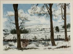 Andrew Purves, Snow on Black Hill Pentlands Regional Park, watercolour, paper label verso, stamped