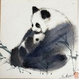 Chinese School, Female Panda and Cub, watercolour, signed with seal and signature bottom right,