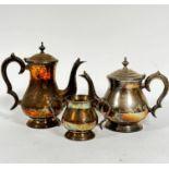 An Epns baluster three piece part teaset including hot water pot (24cm), tea pot and two handled