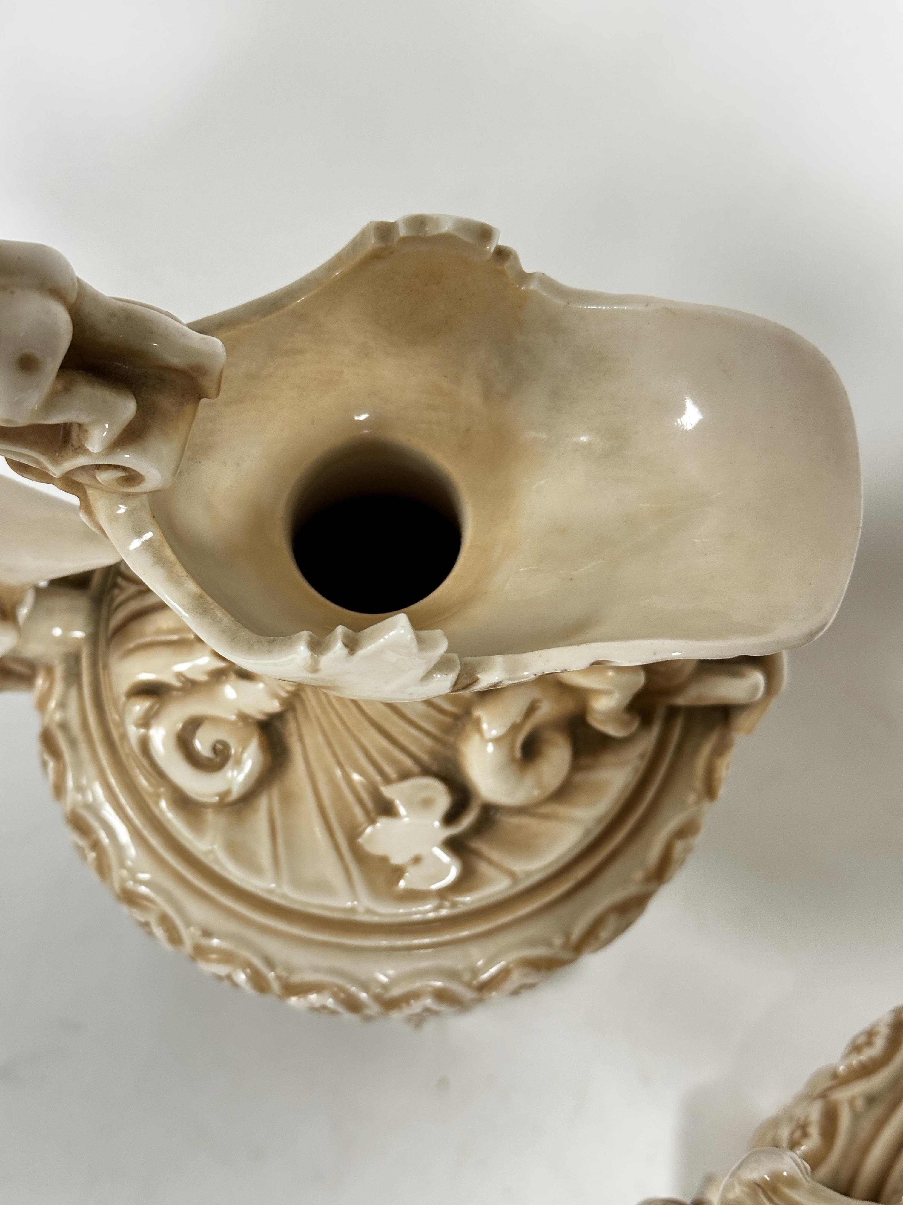 A pair of late 19thc Rudolstadt Straus & Sohne ewers, the handles mounted with cherubs with mask - Image 12 of 12