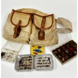 A Brady Halesouen leather and canvas bag with adjustable strap and a collection of sea trout,