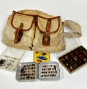 A Brady Halesouen leather and canvas bag with adjustable strap and a collection of sea trout,