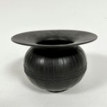 A mid century Wedgwood black Etruria ware basket style flared rim posy vase, impressed mark verso,