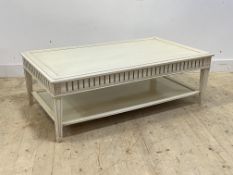 A Gustavian style cream painted coffee table, fluted frieze with carved rosette to each corner,