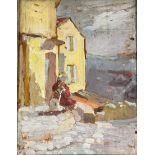 Unknown Artist, Scottish School, Figure Sitting with Terrier Looking Towards the Coast, oil on