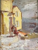 Unknown Artist, Scottish School, Figure Sitting with Terrier Looking Towards the Coast, oil on