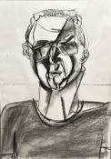 Peter Quinn RWS (Scottish) Portrait of a Young Man with Glasses, charcoal on paper, unsigned, glazed