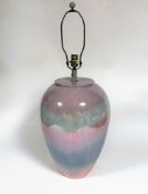 A large baluster pearlised pink, green and blue ovoid lamp base complete with American style