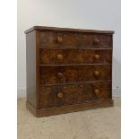 A Victorian figured walnut chest, fitted with two short and three long graduated drawers, plinth