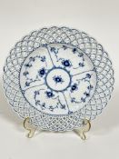 A Copenhagen circular lace bordered blue floral designed serving plate, (4cm x 25.5cm) shows no