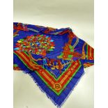 A Salvatore Feriagamo cotton scarf with rolled edge and stylised pomegranate Eastern design,