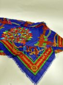 A Salvatore Feriagamo cotton scarf with rolled edge and stylised pomegranate Eastern design,