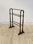A turned and stained beech towel rail, late 19th century, H87cm, W72cm, D32cm