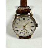 A gentleman's 9ct gold wristwatch with enamelled dial and subsidiaries dial with arabic numerals