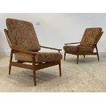 Scandart, a pair of mid century stained beech lounge chairs, (A/F) H79cm