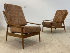Scandart, a pair of mid century stained beech lounge chairs, (A/F) H79cm