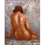 Barton, A Study of a Figure from the Rear, oil on canvas board, painted frame, (20cm x 19cm)