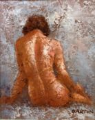 Barton, A Study of a Figure from the Rear, oil on canvas board, painted frame, (20cm x 19cm)