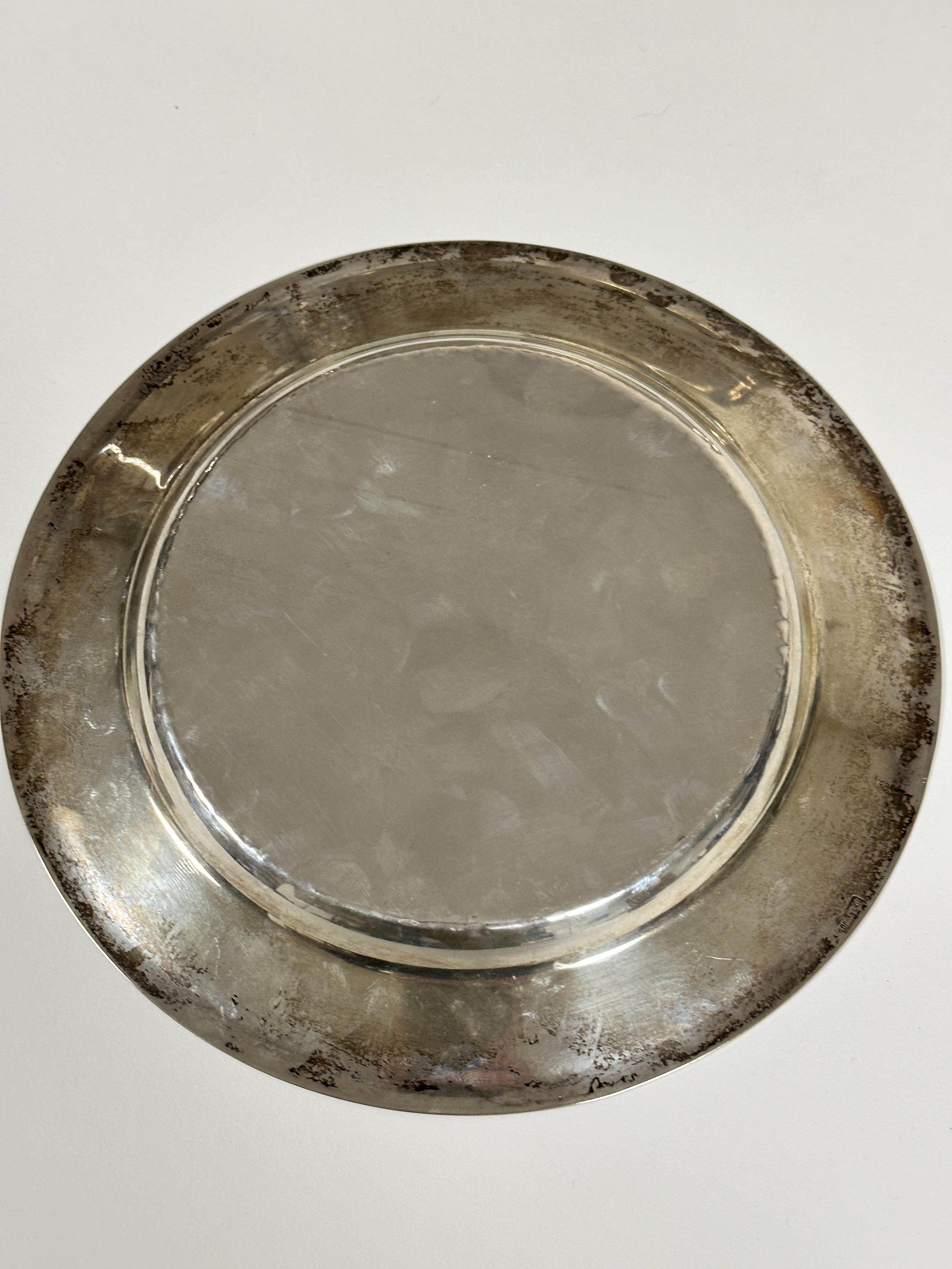 A white metal circular dish with faintly engraved inscription, American Academy Limassol, Class - Image 5 of 5