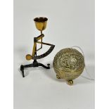 A pair of iron and brass mounted Imperial weighing scales with tulip shaped bowl to top, (h 19cm x