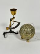 A pair of iron and brass mounted Imperial weighing scales with tulip shaped bowl to top, (h 19cm x