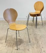 After Arne Jacobsen, A set of four 'Series 7' style bentwood and chrome dining chairs, H89cm