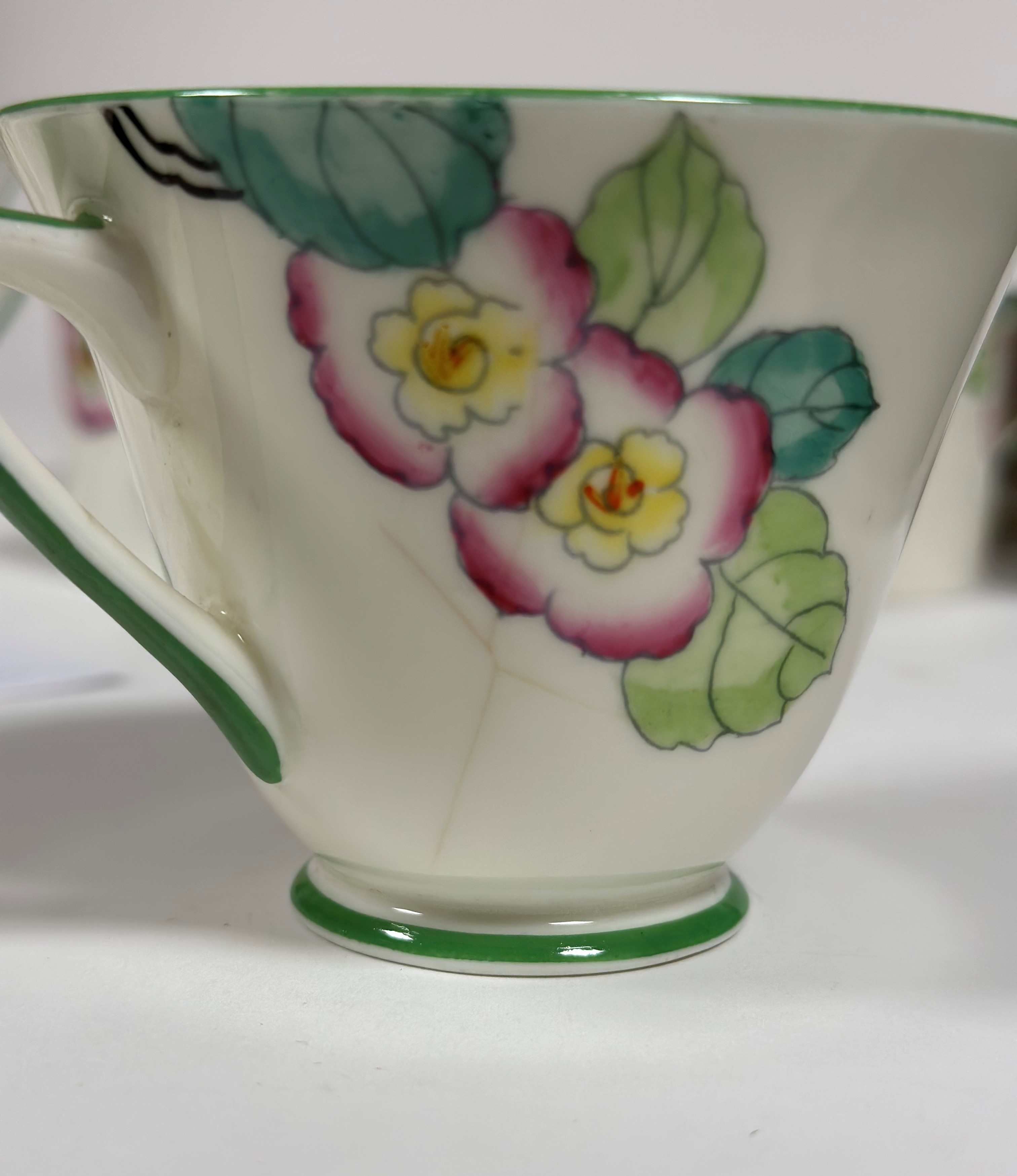 A Royal Doulton "Plaza"1920's style part tea service decorated with pink peonies and green - Image 4 of 7