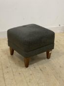 A Contemporary footstool, upholstered in grey chenille, raised on square tapered supports, H44cm,