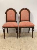 A pair of William IV mahogany side chairs, the arched scrolled and fluted crest rail over over