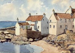 Elle Firth, The Gyles Pittenweem, watercolour, signed bottom right, paper label verso, white painted