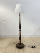 A spiral turned oak lamp standard, early 20th century, with shade H167cm