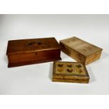 An Edwardian oak rectangular box (no key and locked) with brass bail handle to top, (11cm x 36cm x