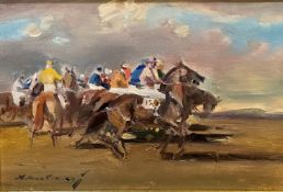 Andrey Yalanskiy, (Ukraine b 1959-) ,Before the Start Horse Races, oil on canvas, signed bottom