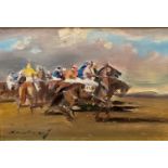 Andrey Yalanskiy, (Ukraine b 1959-) ,Before the Start Horse Races, oil on canvas, signed bottom